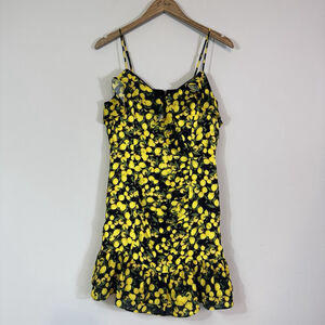 PARKER Erica Lemon Ruffle Mini Dress Black Yellow Size 6